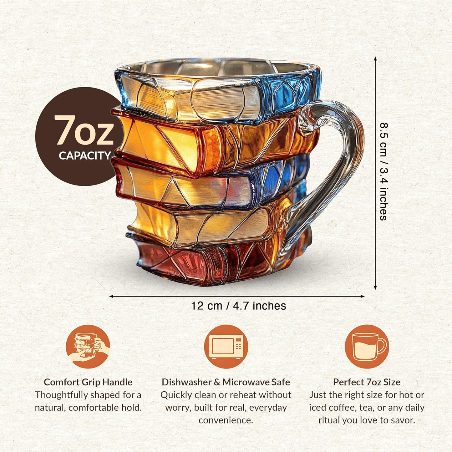 📚Artisan Stained Glass Book Stack Mug