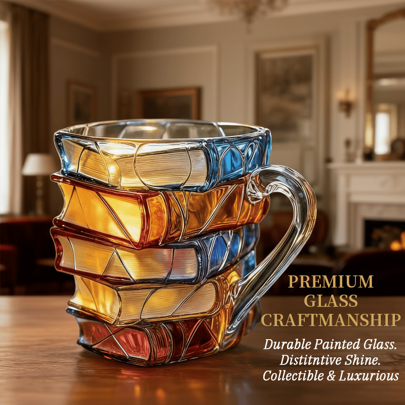 📚Artisan Stained Glass Book Stack Mug