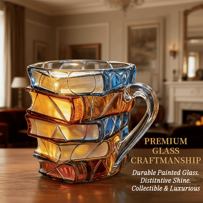 📚Artisan Stained Glass Book Stack Mug