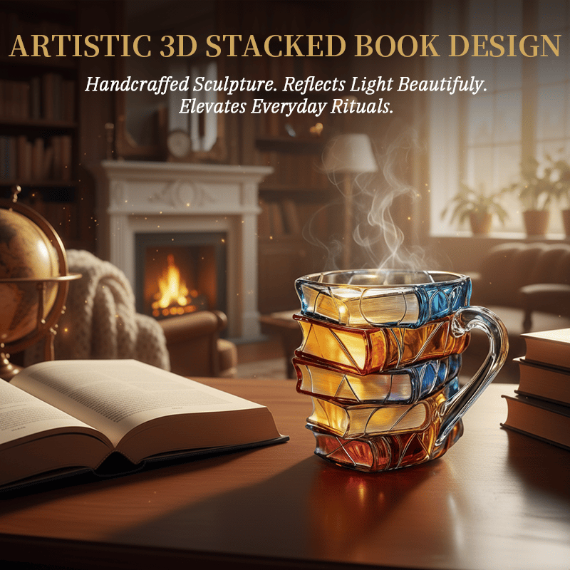 📚Artisan Stained Glass Book Stack Mug