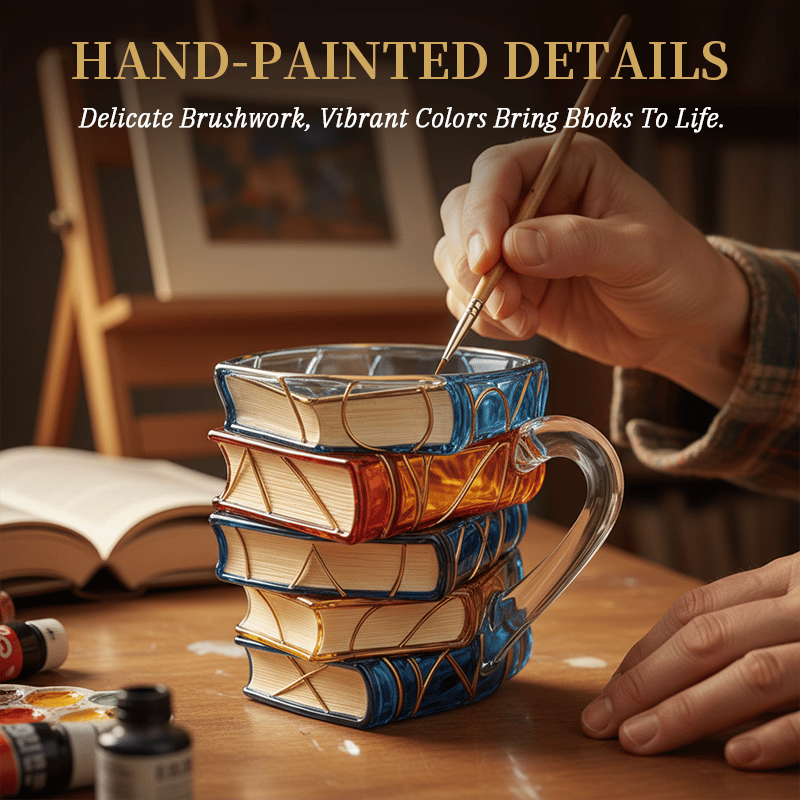 📚Artisan Stained Glass Book Stack Mug